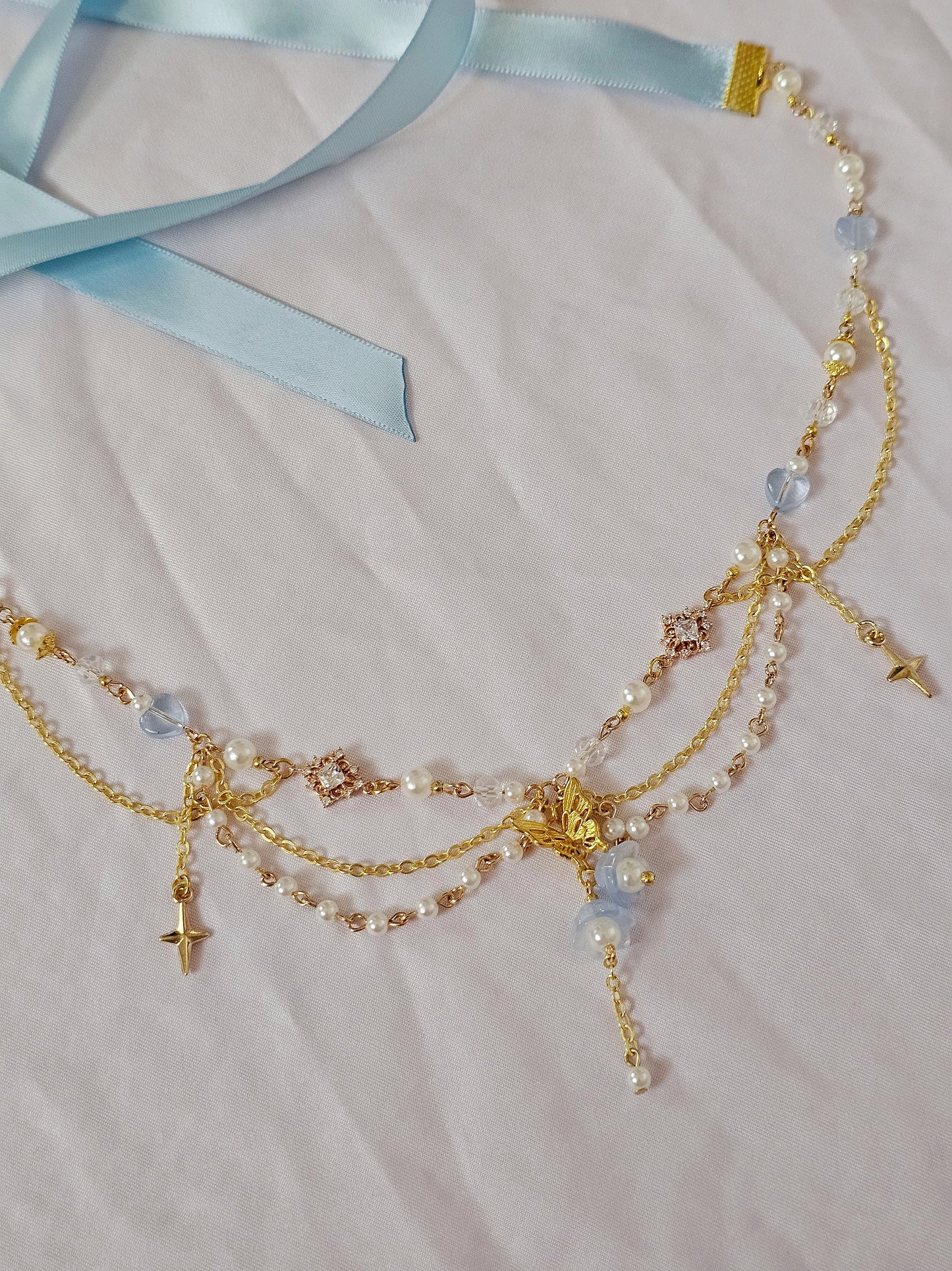 Butterfly Pea Tea Ribbion Necklace